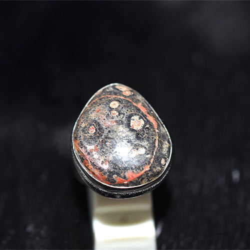 925 Sterling Silver Oval Leopard Skin Jasper Ring