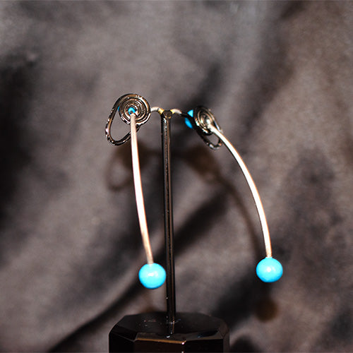 925 Sterling Silver Turquoise Bead Spiral Drop Earrings