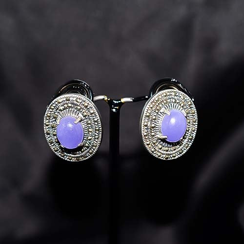 925 Sterling Silver Purple Stone Oval Stud Earrings
