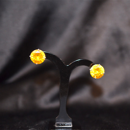 6 Carat Gold Plated Round Cut Yellow Citrine Stud Earrings