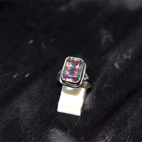925 Sterling Silver Turkish Mystic Topaz Square Ring