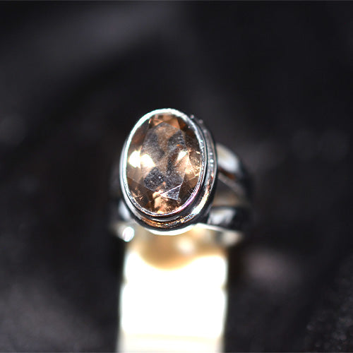925 Sterling Silver Oval Smoky Quartz Split Shank Ring