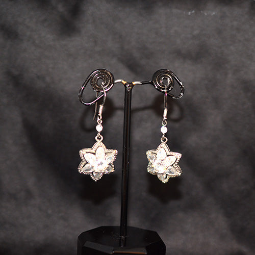 925 Sterling Silver Star Motif CZ Dangle Earrings