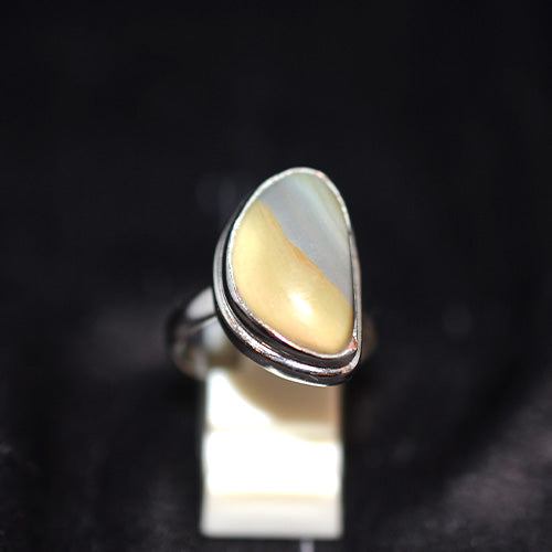 925 Sterling Silver Yellow Opal Teardrop Ring