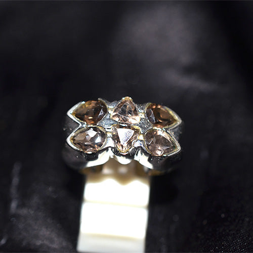 925 Sterling Silver Smoky Quartz Pear Cut Leaf Cluster Ring