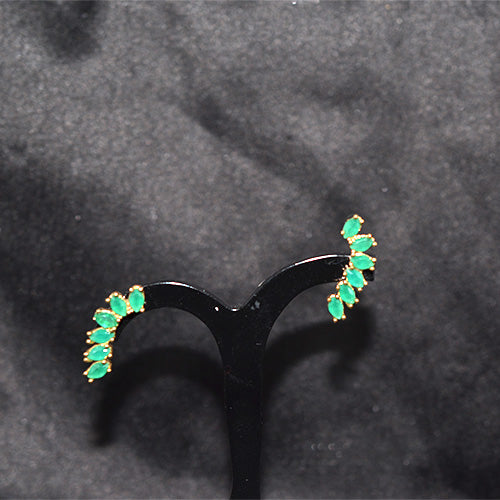 6 Carat Gold Plated Green Crystal Leaf Crawler Earrings
