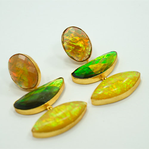 6 Carat Gold Plated Multicolor Marquise Gemstone Drop Earrings
