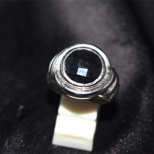 925 Sterling Silver Black Onyx Ribbed Band Ring
