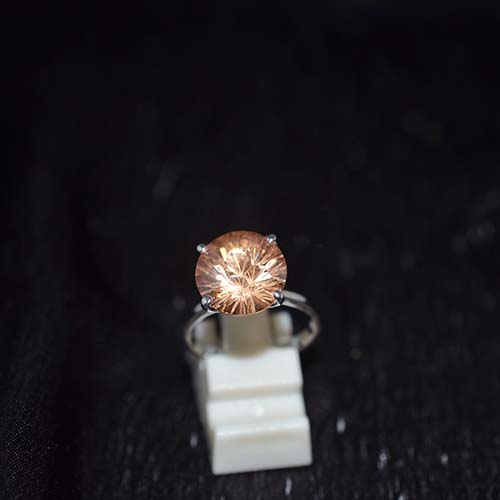 925 Sterling Silver Champagne Crystal Solitaire Ring