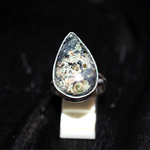 925 Sterling Silver Orbicular Rhyolite Teardrop Ring