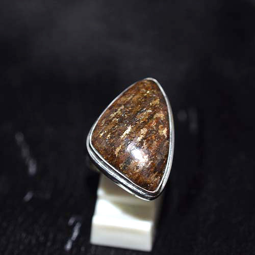 925 Sterling Silver Brown Jasper Chevron Ring