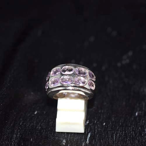 925 Sterling Silver Light Purple Gemstone Double Row Ring