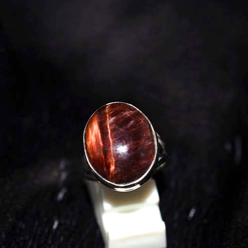 925 Sterling Silver Red Tiger Eye Oval Ring