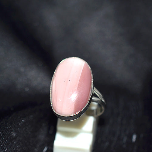 925 Sterling Silver Oval Banded Pink Opal Ring