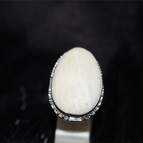 925 Sterling Silver Oval Fossil Coral Ring with Serrated Bezel