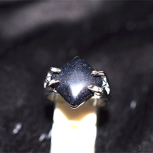 925 Sterling Silver Square Blue Goldstone Ring with Openwork Shank