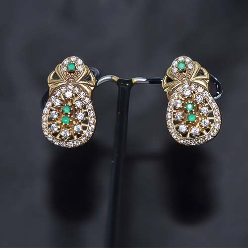6 Carat Gold Plated Green and White Crystal Teardrop Stud Earrings
