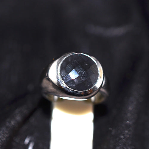 925 Sterling Silver Round Black Onyx Tapered Signet Ring