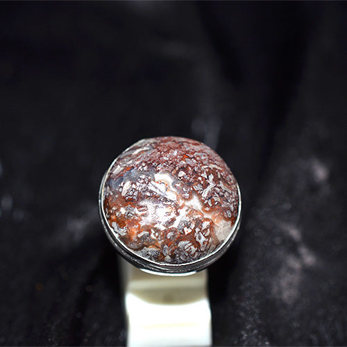 925 Sterling Silver Red Orbicular Jasper Round Ring