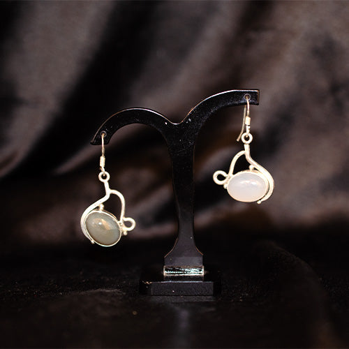 925 Sterling Silver Oval Moonstone Abstract Swirl Setting Drop Earrings