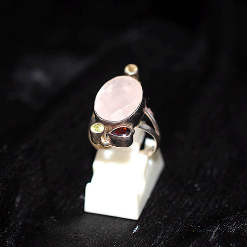 925 Sterling Silver Multigemstone Rose Quartz Ring