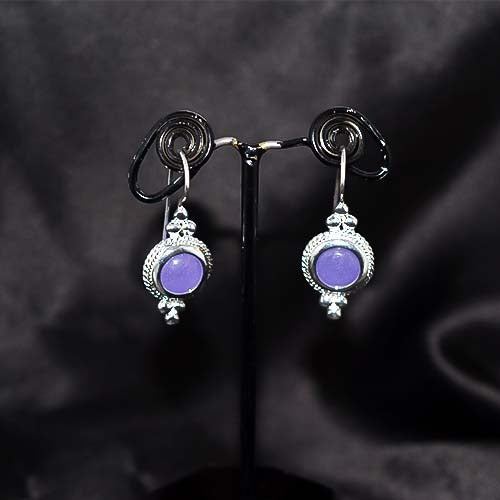 925 Sterling Silver Purple Stone Ornate Drop Earrings