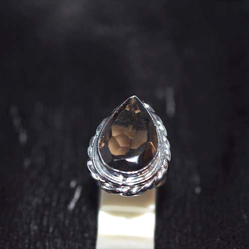 925 Sterling Silver Smoky Quartz Teardrop Ring