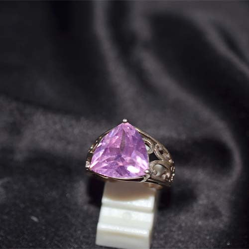 925 Sterling Silver Amethyst Filigree Triangle Ring