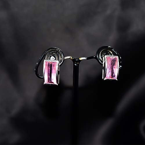 925 Sterling Silver Pink Crystal Rectangle Stud Earrings