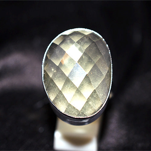 925 Sterling Silver Round Faceted Lemon Quartz Bezel Ring