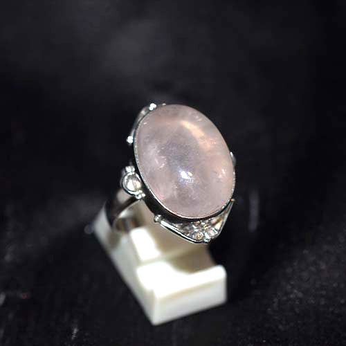925 Sterling Silver Rose Quartz Ornate Oval Setting Ring