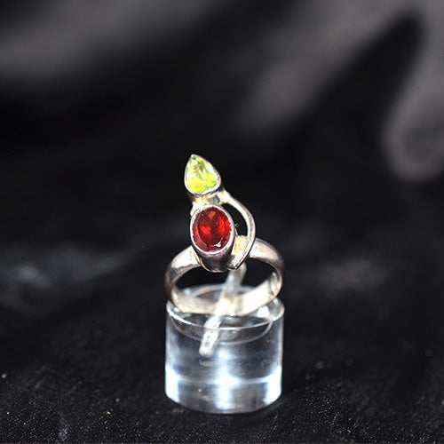 925 Sterling Silver Dual Gemstone Open Band Ring