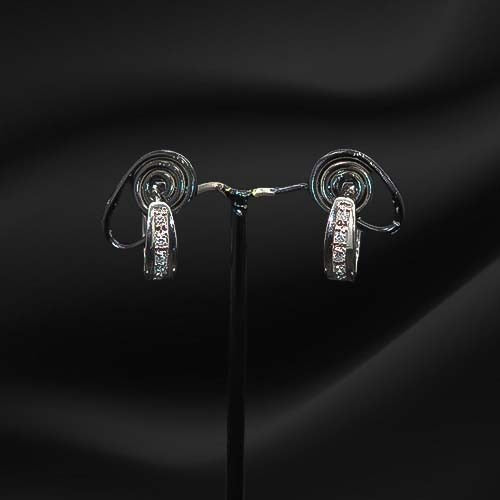 925 Sterling Silver Crystal Pave Hoop Earrings