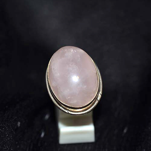 925 Sterling Silver Large Rose Quartz Oval Ring