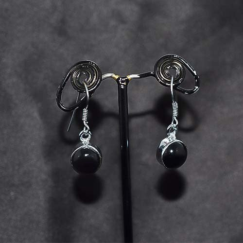 925 Sterling Silver Black Onyx Round Drop Earrings