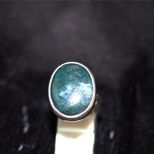 925 Sterling Silver Oval Moss Agate Ring