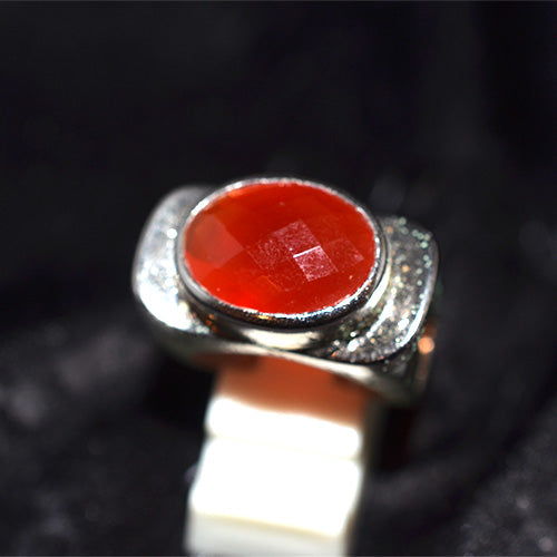 925 Sterling Silver Oval Faceted Carnelian Ring with Wide Band