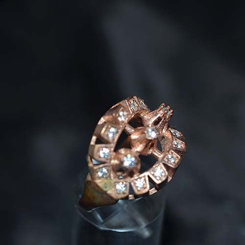 6 Carat Gold Plated White Crystal Geometric Statement Ring