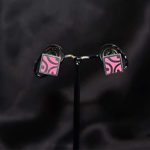 925 Sterling Silver Pink Enamel Square Stud Earrings