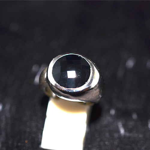 925 Sterling Silver Round Black Onyx Wide Band Ring