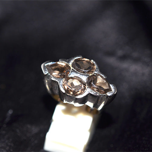 925 Sterling Silver Smoky Quartz Four-Leaf Clover Ring