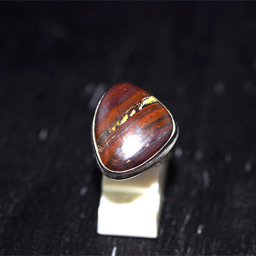 925 Sterling Silver Banded Tiger Iron Shield Ring