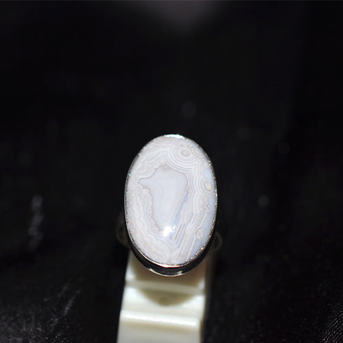 925 Sterling Silver Lace Agate Oval Ring