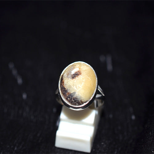 925 Sterling Silver Oval Patterned Agate Ring