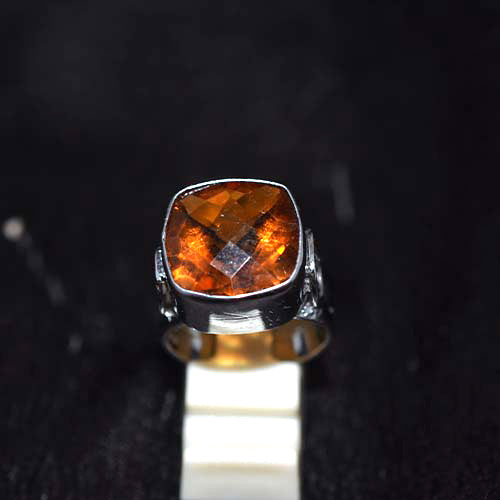 925 Sterling Silver Cushion Cut Citrine Spiral Motif Ring