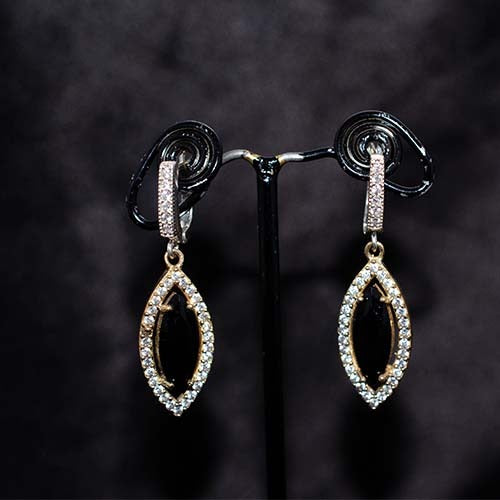 6 Carat Gold Plated Black Marquise Drop Earrings