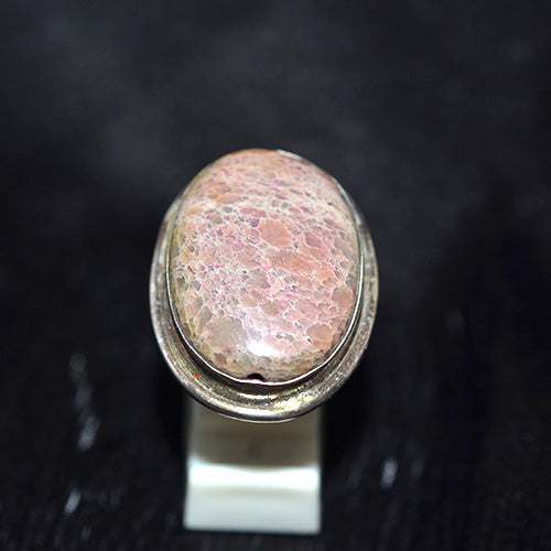 925 Sterling Silver Pink Fossil Coral Oval Ring