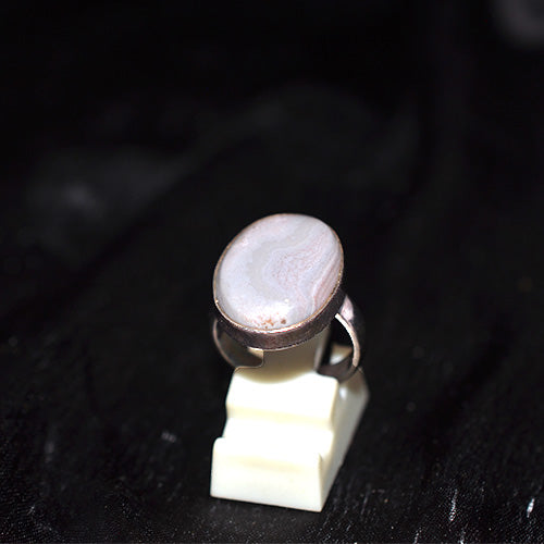 925 Sterling Silver Oval Grey Agate Cabochon Ring