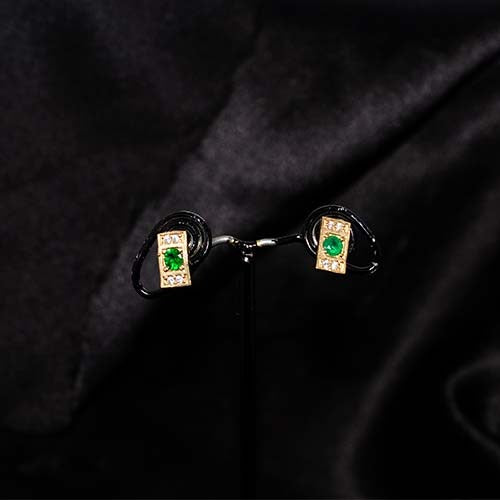 6 Carat Gold Plated Emerald Rectangle Stud Earrings