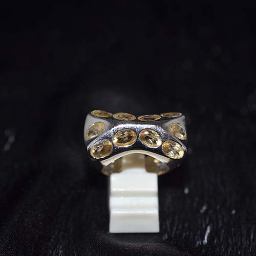 925 Sterling Silver Yellow Citrine Curved Motif Ring
